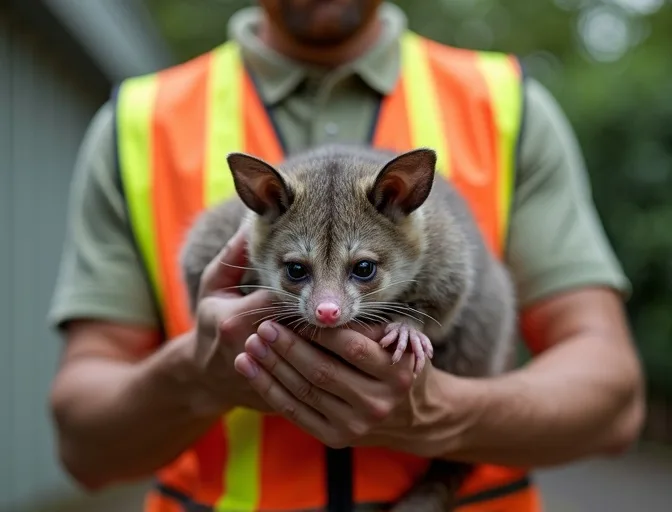 Animal handler safely recovering a deceased possum in Christmas Hills